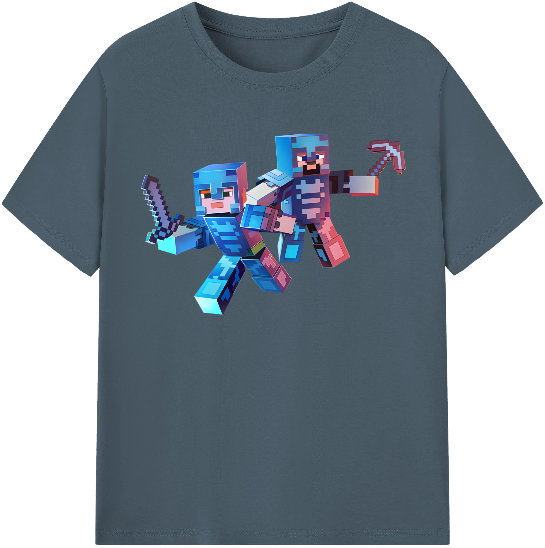 （画像用） マインクラフト ブロックの世界 Minecraft MC Block world 綿100％半袖Tシャツ（フロントプリント）